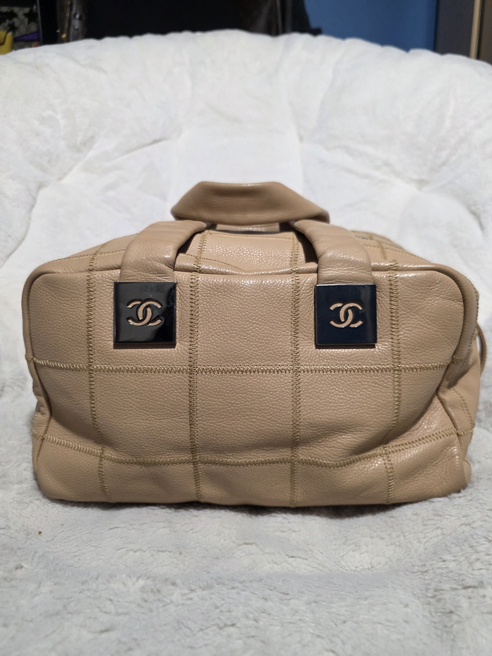 Chanel Beige Quilted Leather Top-Handle Bowler Bag